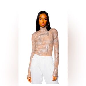 GEO MOCK NECK METALLIC KNIT SWEATER SZ LG-NWT